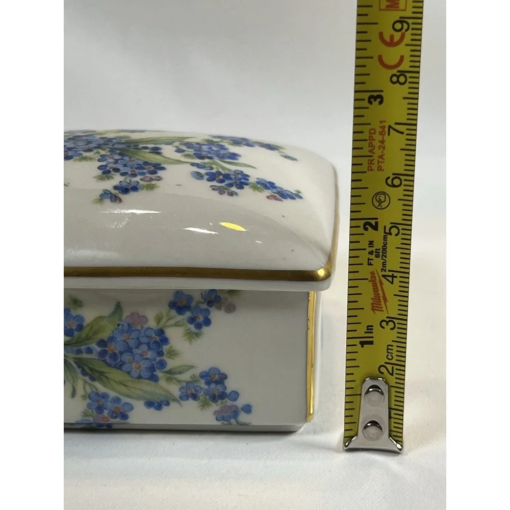 VNG porcelain trinket box and two matching trays Forget Me Not Floral Pattern